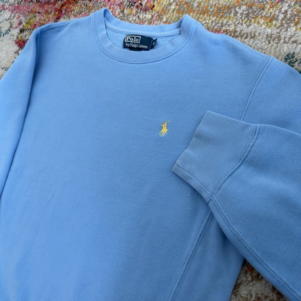 Vintage Polo Ralph Lauren Crewneck Sweatshirt Light Blue Yellow Pony Mens M